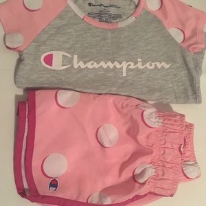 Champion Sport Toddler Baby Girl Pink Polka Dot T-Shirt & Shorts Set Size 3T
